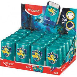 Hegyező és radír display, kétlyukú, tartályos, MAPED "Connect Dragon", sárkány