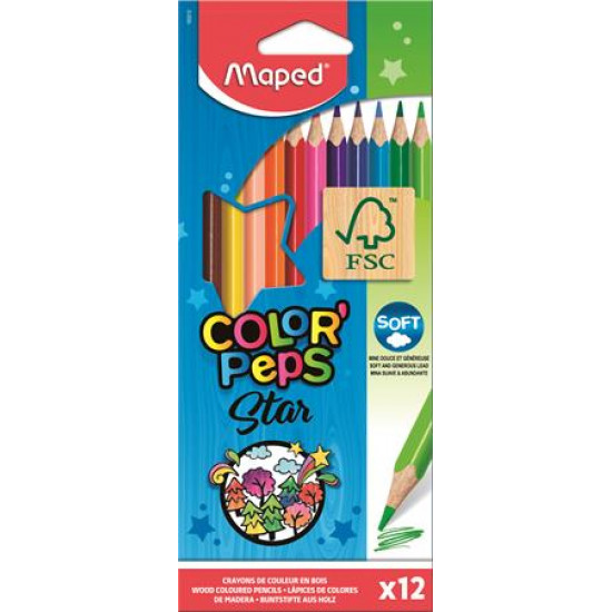 Színes ceruza készlet, háromszögletű, MAPED "Color`Peps", 12 különböző szín