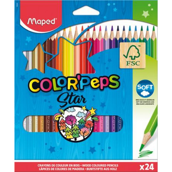 Színes ceruza készlet, háromszögletű, MAPED "Color`Peps", 24 különböző szín
