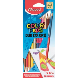 Színes ceruza készlet, kétvégű, háromszögletű, MAPED "Color`Peps Duo", 24 különböző szín
