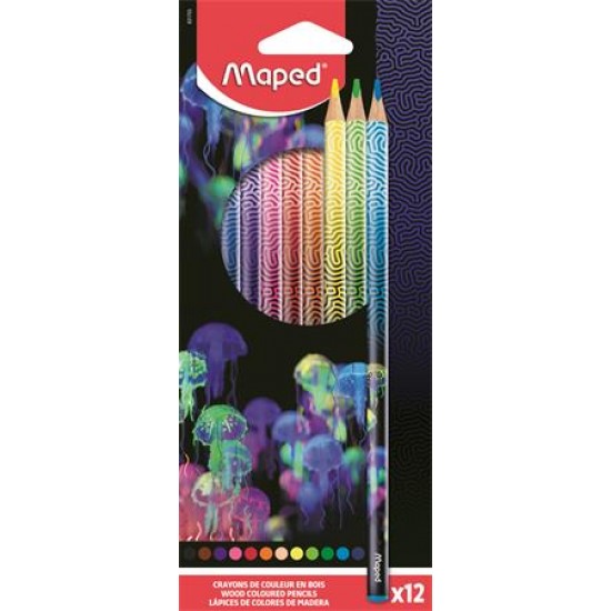 Színes ceruza készlet, háromszögletű, MAPED "Deepsea Paradise", 12 különböző szín