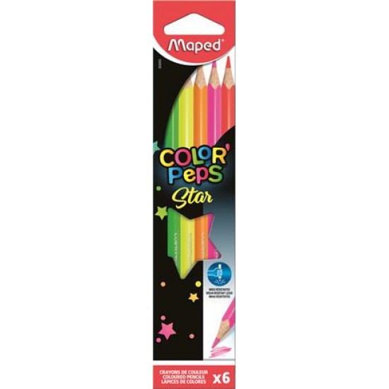 Színes ceruza készlet, háromszögletű, MAPED "Color`Peps Fluo", 6 különböző szín