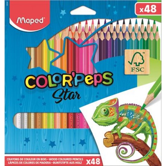 Színes ceruza készlet, háromszögletű, MAPED "Color`Peps", 48 különböző szín