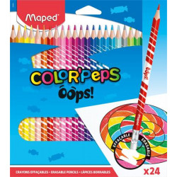 Színes ceruza készlet, háromszögletű, radírozható, MAPED "Color`Peps Oops", 24 különböző szín