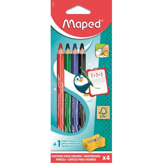Táblaceruza készlet, fehértáblához, MAPED, 4 féle szín, hegyezővel