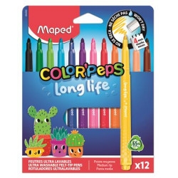Filctoll készlet, 3,7 mm, kimosható, MAPED „Color`Peps Long Life 2”, 12 különböző szín