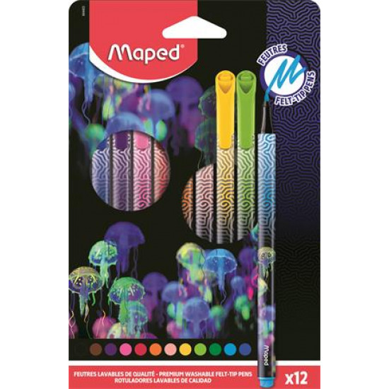 Filctoll készlet, 0,8 mm, kimosható, MAPED "Deepsea Paradise", 12 különböző szín