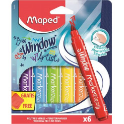 Ablakfilc készlet, vastag, törlőkendővel, 5 mm, MAPED "Marker`Peps", 6 különböző szín Ablakfilc készlet, vastag, törlőkendővel, 5 mm, MAPED "Marker`Peps", 6 különböző szín