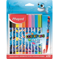Filctoll készlet, 2 mm, kimosható, MAPED "Color`Peps Ocean Life", 12 különböző szín Filctoll készlet, 2 mm, kimosható, MAPED "Color`Peps Ocean Life", 12 különböző szín