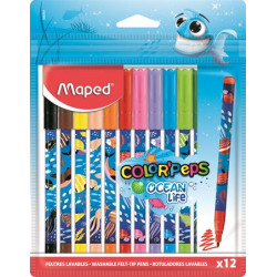 Filctoll készlet, 2 mm, kimosható, MAPED "Color`Peps Ocean Life", 12 különböző szín