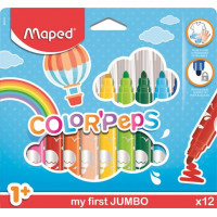 Filctoll készlet, 1- 5 mm, kimosható, vastag, MAPED "Color`Peps Jumbo", 12 különböző szín Filctoll készlet, 1- 5 mm, kimosható, vastag, MAPED "Color`Peps Jumbo", 12 különböző szín