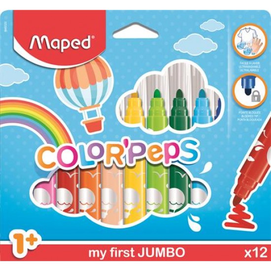 Filctoll készlet, 1- 5 mm, kimosható, vastag, MAPED "Color`Peps Jumbo", 12 különböző szín