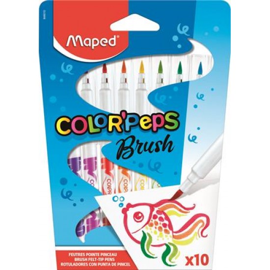 Filctoll készlet, kimosható, ecsetjellegű, MAPED „Color ’Peps Brush”, 10 különböző szín