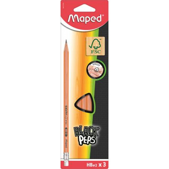 Grafitceruza radírral, HB, háromszögletű, MAPED "Black`Peps"