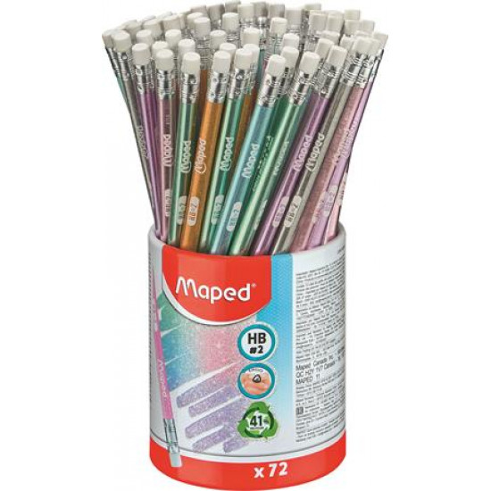 Grafitceruza radírral, ceruzatartó, HB, háromszögletű, MAPED "Black`Peps Glitter Deco", vegyes pasztell színek