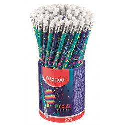 Grafitceruza radírral, ceruzatartó, HB, háromszögletű, MAPED "Pixel Party", 72 darab