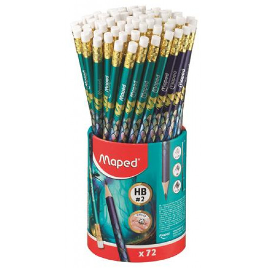 Grafitceruza radírral, ceruzatartó, HB, háromszögletű, MAPED "Dragon sárkány", 72 db