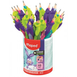 Írástanuló grafitceruza radírral, ceruzatartó, HB, háromszögletű, ceruzafogóval, MAPED "Kidy Learn", vegyes színek