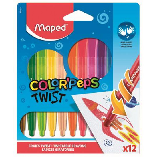 Zsírkréta, kitekerhető, MAPED "Color`Peps", 12 különböző szín