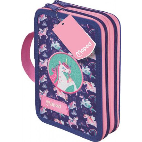 Tolltartó, töltött, 2 emeletes, cipzáras, MAPED, unikornis