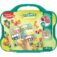 Nyomdázó készlet, foglalkoztató füzettel, bőröndben, MAPED CREATIV "Stamps", dinoszaurusz