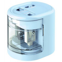 Hegyező, kétlyukú, asztali, elemes, USB töltővel, RAPESCO"PS12-USB", világoskék Hegyező, kétlyukú, asztali, elemes, USB töltővel, RAPESCO"PS12-USB", világoskék