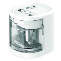 Hegyező, kétlyukú, asztali, elemes, USB töltővel, RAPESCO"PS12-USB", fehér Hegyező, kétlyukú, asztali, elemes, USB töltővel, RAPESCO"PS12-USB", fehér