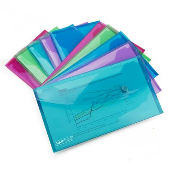Irattartó tasak, DL, patentos, RAPESCO "Eco GRS Recycled", áttetsző vegyes színek