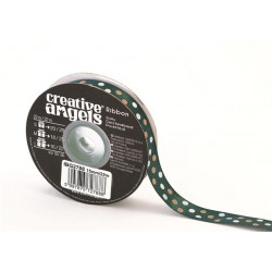 Szatén szalag, 15 mm x 22 m, sötétzöld vegyes pötyökkel