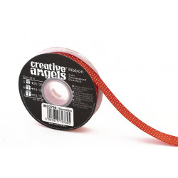 Szatén szalag, 15 mm x 22 m, piros fehér pötyökkel