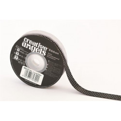 Szatén szalag, 15 mm x 22 m, fekete fehér pötyökkel