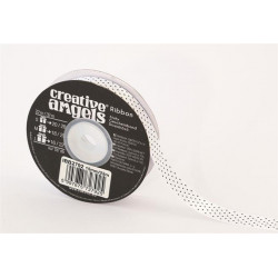 Szatén szalag, 15 mm x 22 m, fehér fekete pötyökkel