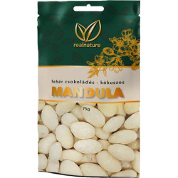 Mandula, 75 g, REAL NATURE, kókuszos-fehércsokoládés Mandula, 75 g, REAL NATURE, kókuszos-fehércsokoládés