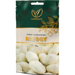 Aszalt meggy, 75 g, REAL NATURE, fehércsokoládés Aszalt meggy, 75 g, REAL NATURE, fehércsokoládés