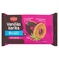 Vaníliás karika, cukormentes, 150 g, DETKI, étbevonóval félig mártva Vaníliás karika, cukormentes, 150 g, DETKI, étbevonóval félig mártva