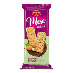Mézes linzer, 180 g, DETKI "Mese", manduladarabokkal, kakaós étbevonómasszával félig mártva Mézes linzer, 180 g, DETKI "Mese", manduladarabokkal, kakaós étbevonómasszával félig mártva