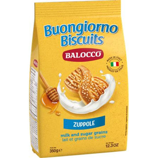 Reggeliző keksz, 350 g BALOCCO "Zuppole", tej- és barna cukordarabos
