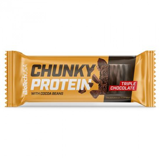 Fehérjeszelet, gluténmentes, 50g, BIOTECH USA "Chunky Protein Bar", Triple Chocolate Fehérjeszelet, gluténmentes, 50g, BIOTECH USA "Chunky Protein Bar", Triple Chocolate