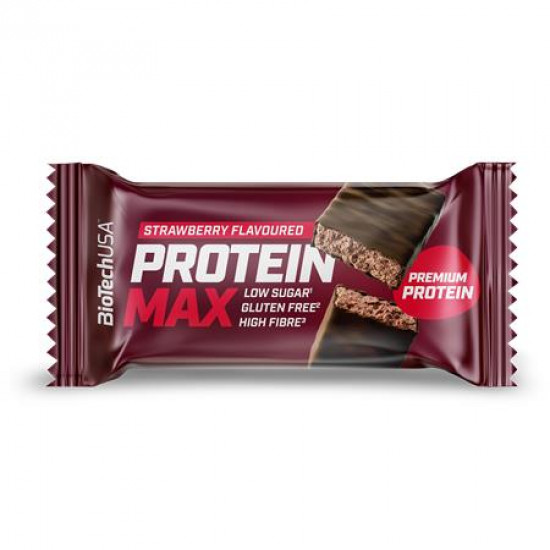 Fehérjeszelet, gluténmentes, 45g, BIOTECH USA "Protein Max", eper