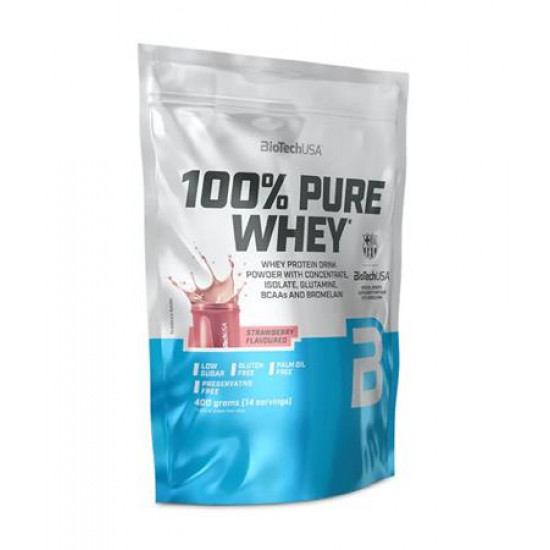 Tejsavó fehérjepor, 400g, BIOTECH USA "100% Pure Whey", eper