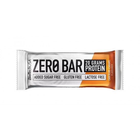 Fehérjeszelet, gluténmentes, 50g, BIOTECH USA "Zero Bar", csokoládé-karamell
