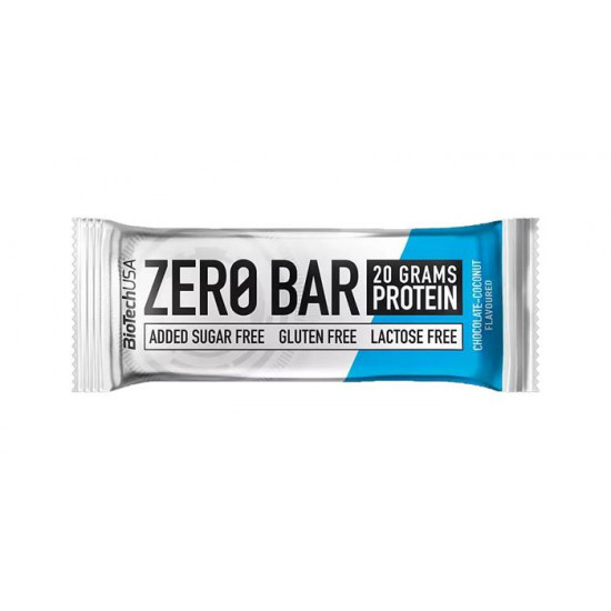 Fehérjeszelet, gluténmentes, 50g, BIOTECH USA "Zero Bar", csokoládé-kókusz