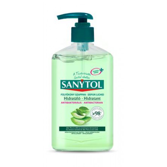 Antibakteriális folyékony szappan, 250 ml, SANYTOL "Hidratáló", aloe vera és zöld tea