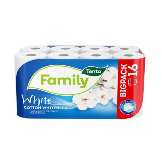 Toalettpapír, 2 rétegű, 16 tekercses, TENTO "Family White", fehér