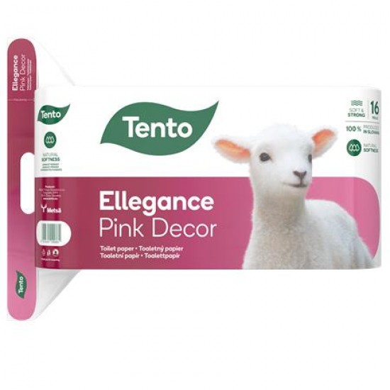Toalettpapír, 3 rétegű, 16 tekercses, TENTO "Ellegance Pink Decor", fehér