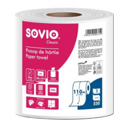 Törlőpapír, 100% cellulóz, tekercses, 110 m, 20 cm átmérő, 2 rétegű, SOVIO