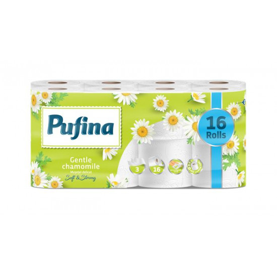 Toalettpapír, 3 rétegű, kistekercses, 16 tekercs, PUFINA "Chamomile", kamilla illattal