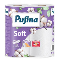 Háztartási papírtörlő, 2 rétegű, 50 lap, 2 tekercses, PUFINA "Soft" Háztartási papírtörlő, 2 rétegű, 50 lap, 2 tekercses, PUFINA "Soft"
