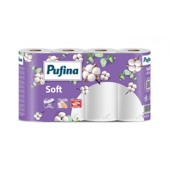 Háztartási papírtörlő, 2 rétegű, 50 lap, 4 tekercses, PUFINA "Soft"