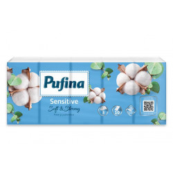 Papír zsebkendő, 3 rétegű, 10x10 db, PUFINA "Sensitive" Papír zsebkendő, 3 rétegű, 10x10 db, PUFINA "Sensitive"